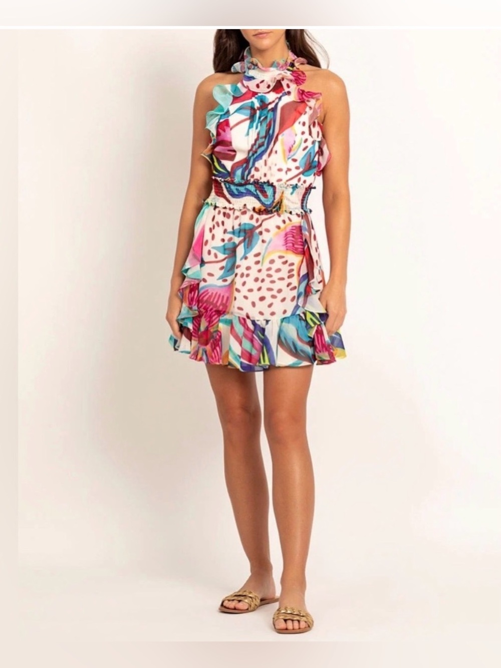 PatBO Flora Halter Neck Printed Mini Dress